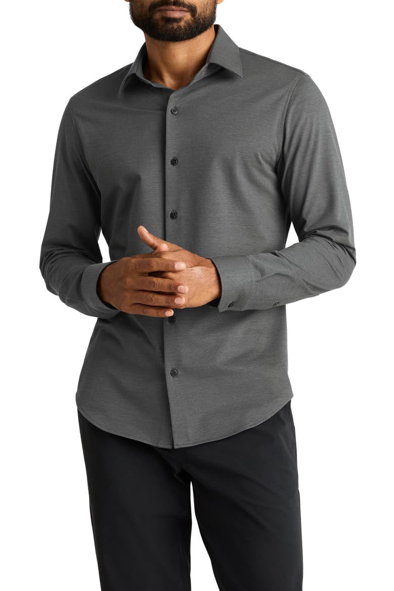 Wear to Work Slim Fit Cotton Blend Piqué Performance Button-Up Shirt, Main, color, CHARCOAL