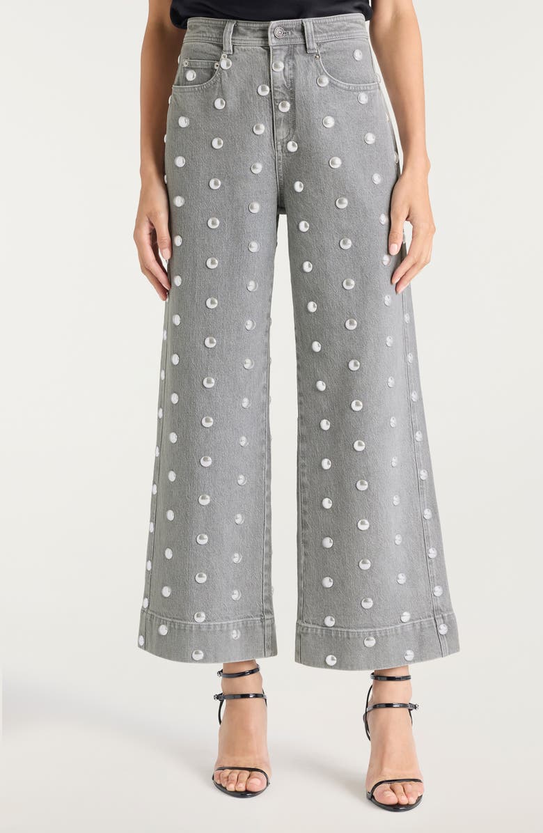 Cinq à Sept Betsy Studded Flare Ankle Jeans, Main, color, Lune/ Silver