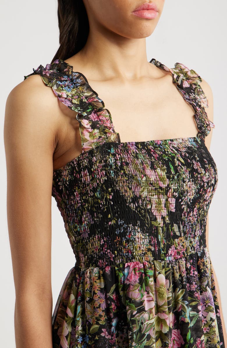 Lucy Paris Dylan Floral Smock Bodice Maxi Dress, Alternate, color, Black Floral