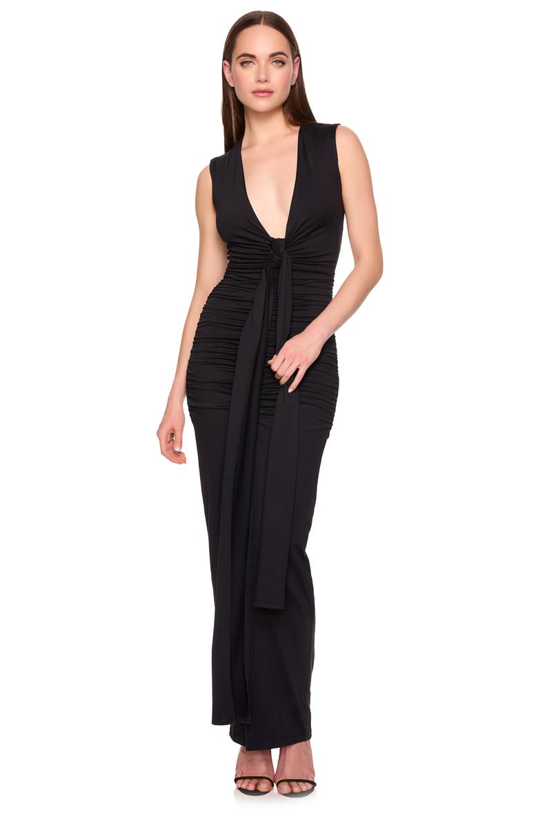 Susana Monaco Plunge Neck Tie Neck Dress, Alternate, color, 