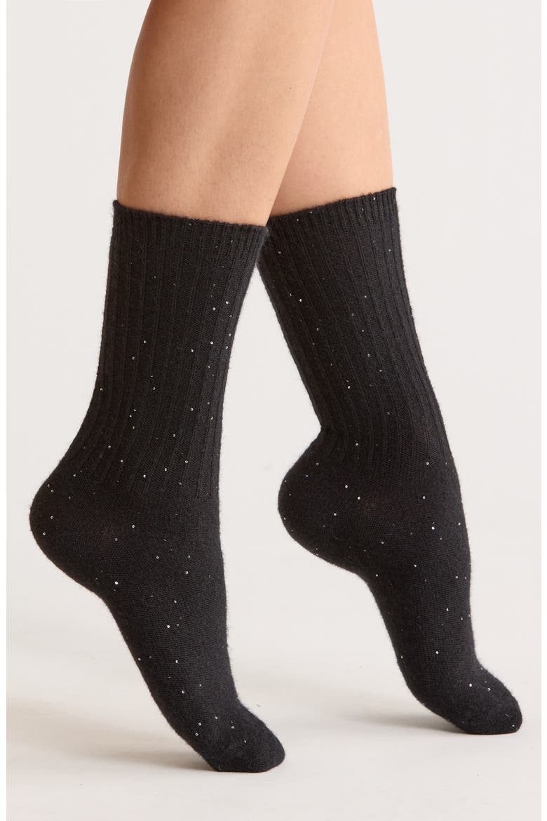 Sparkle Crew Socks, Main, color, BLACK