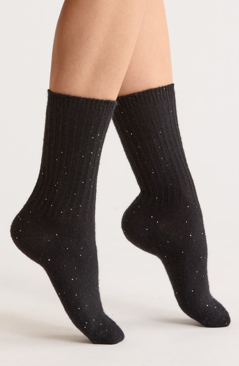 Nordstrom Sparkle Crew Socks, Main, color, Black