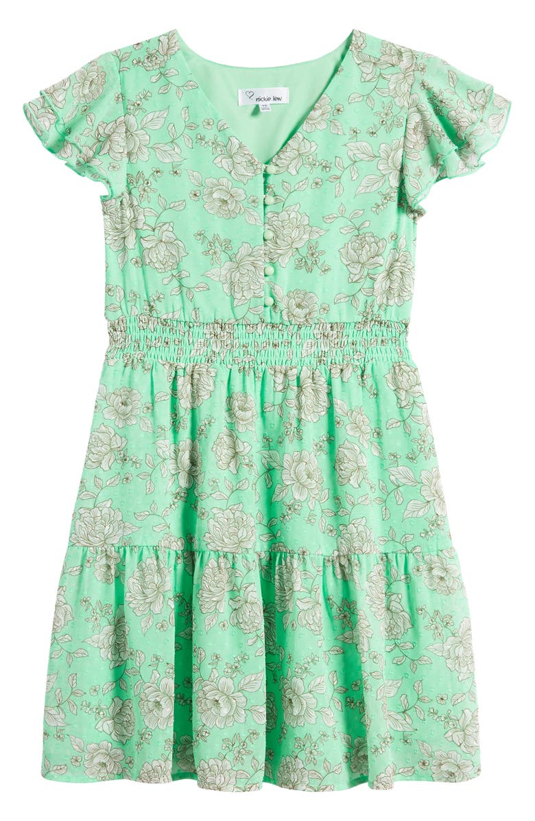LOVE, NICKIE LEW Kids' Floral Flutter Sleeve Chiffon Dress, Main, color, 