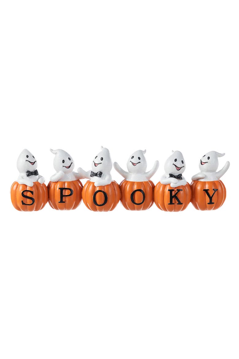 Halloween Polyresin SPOOKY Ghost Pumpkin Table Decor, Main, color, Orange