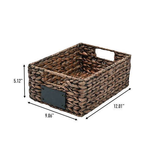 Happimess Lane Classic Farmhouse Handwoven Hyacinth Pantry Baskets With Chalkboard Labels And Handle In Brown
