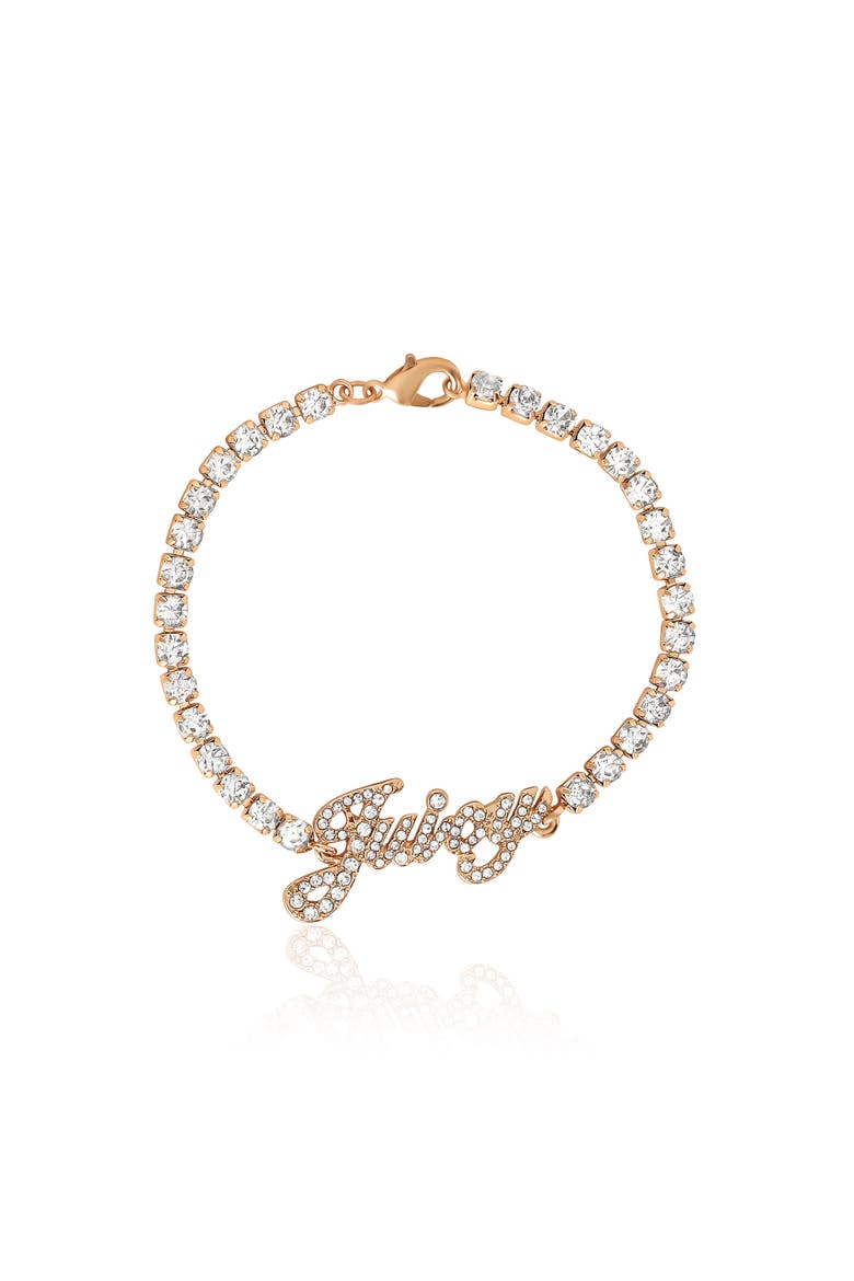 Crystal Tennis Bracelet with Signature Script Logo Charm, Main, color, Gold