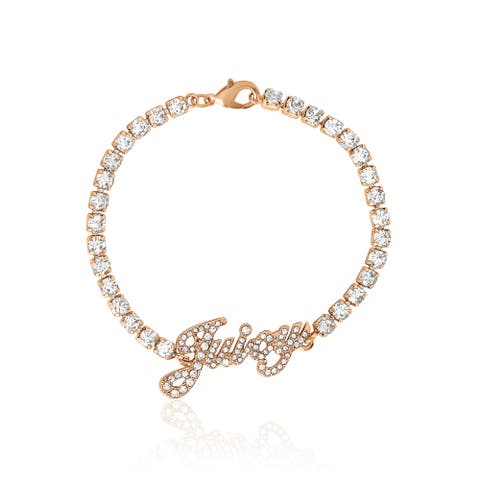 Crystal Tennis Bracelet with Signature Script Logo Charm