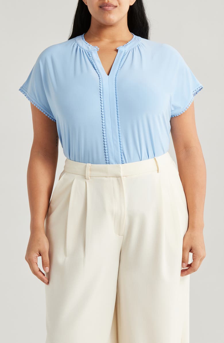 Jones New York Lace Trim Split Neck Top, Main, color, 