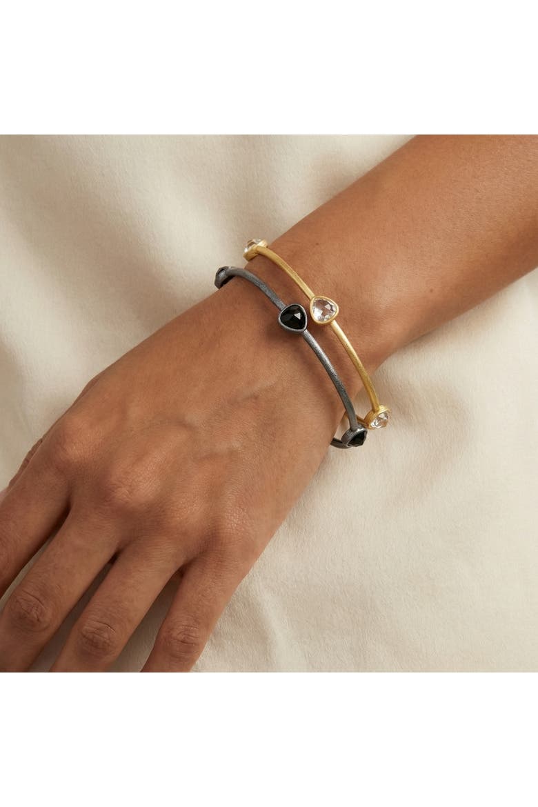 18K Gold Plated Silver Set Of Two Onyx/Topaz Bangle Bracelet 2mm, Alternate, color, 18k Yellow Gold