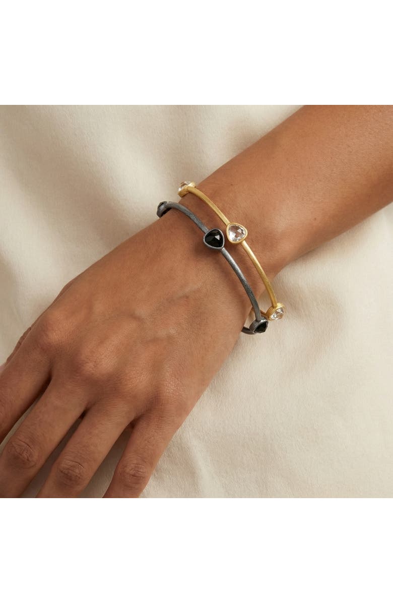 Bliss Diamond 18K Gold Plated Silver Set Of Two Onyx/Topaz Bangle Bracelet 2mm, Alternate, color, 18K Yellow Gold