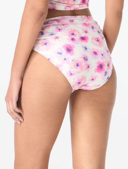 Carmen Marc Valvo Floral Escape Shirred Bikini Bottom In Pink