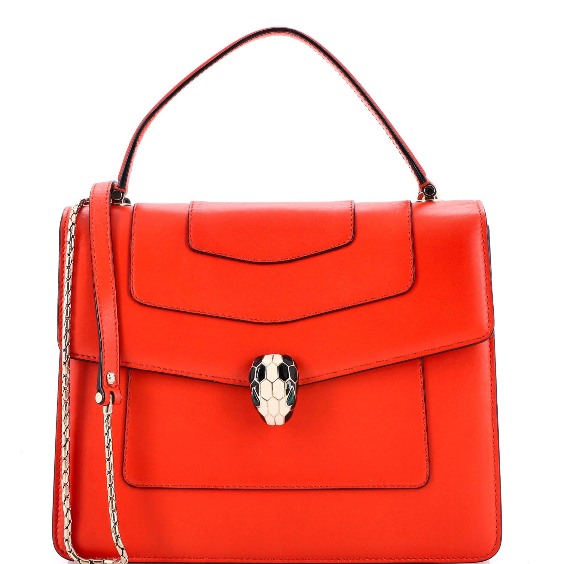 Serpenti Forever Top Handle Bag Leather Medium, Main, color, Red