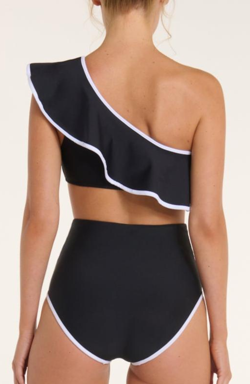 Hermoza Vanessa One Shoulder Ruffle Two-piece Bikini Top In Black