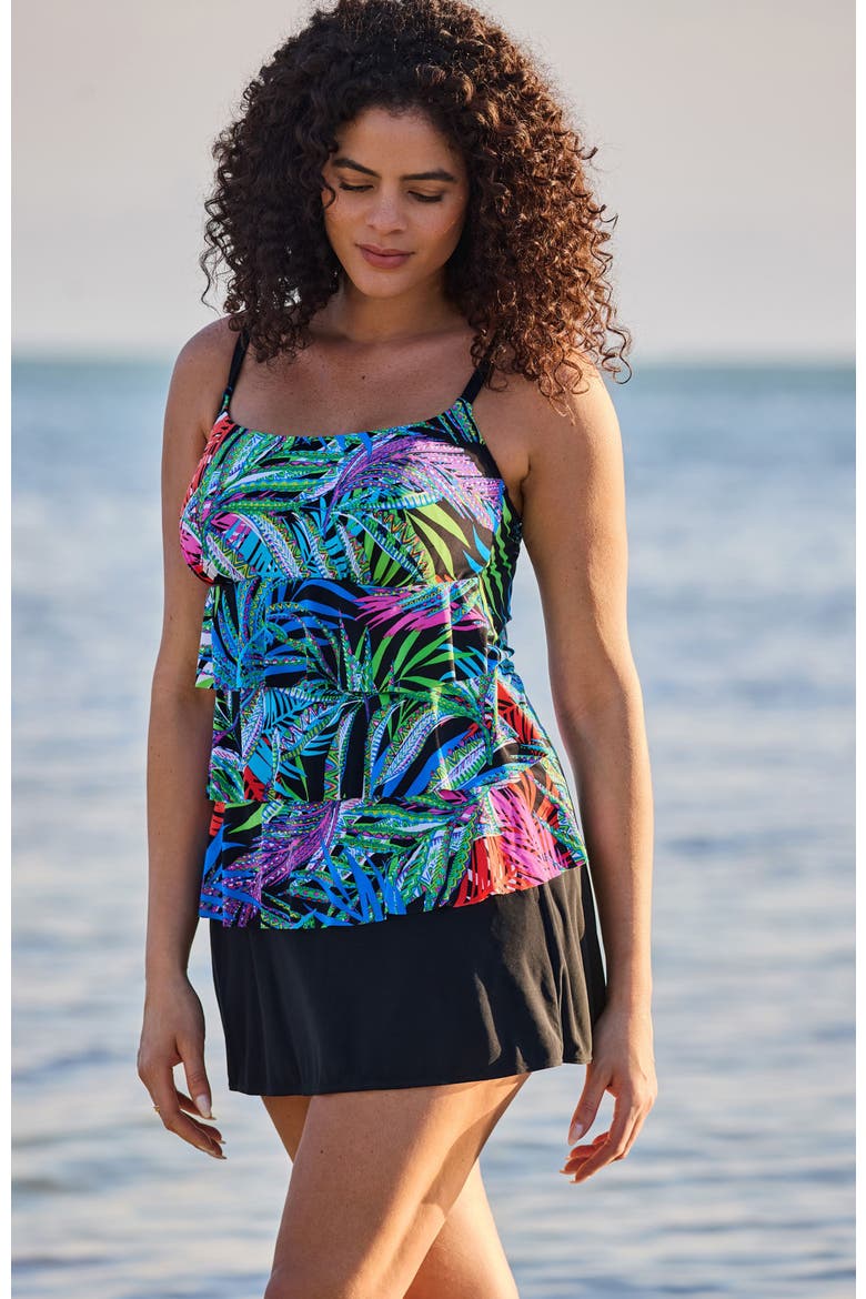 Faux Ruffle Skirtini Long Torso Swimsuit, Alternate, color, Jungle Boogie
