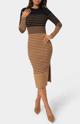 bebe Stripe Rib Knit Long Sleeve Sweater Dress