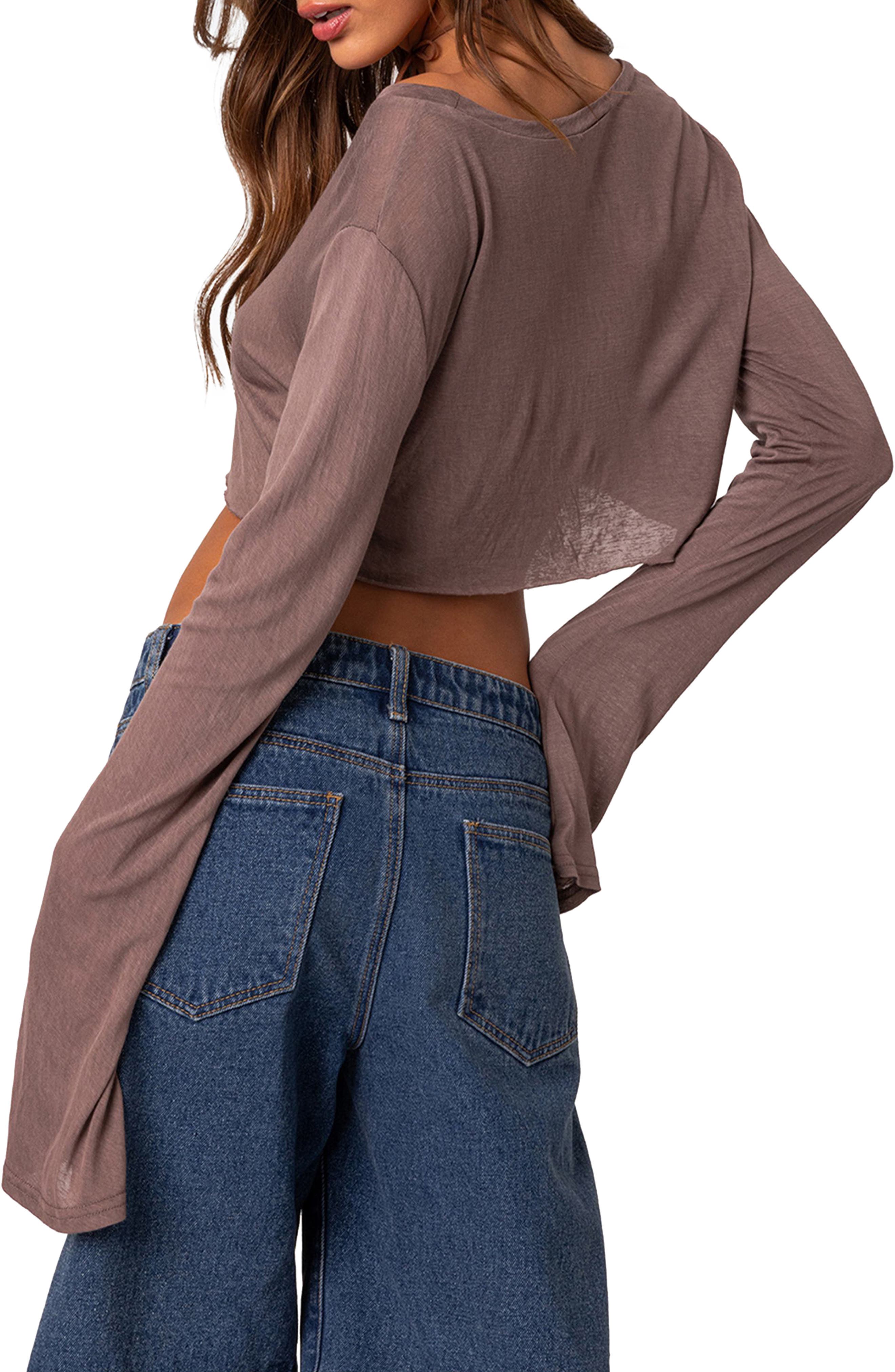 Sheer Raw Hem Crop Top - image 2
