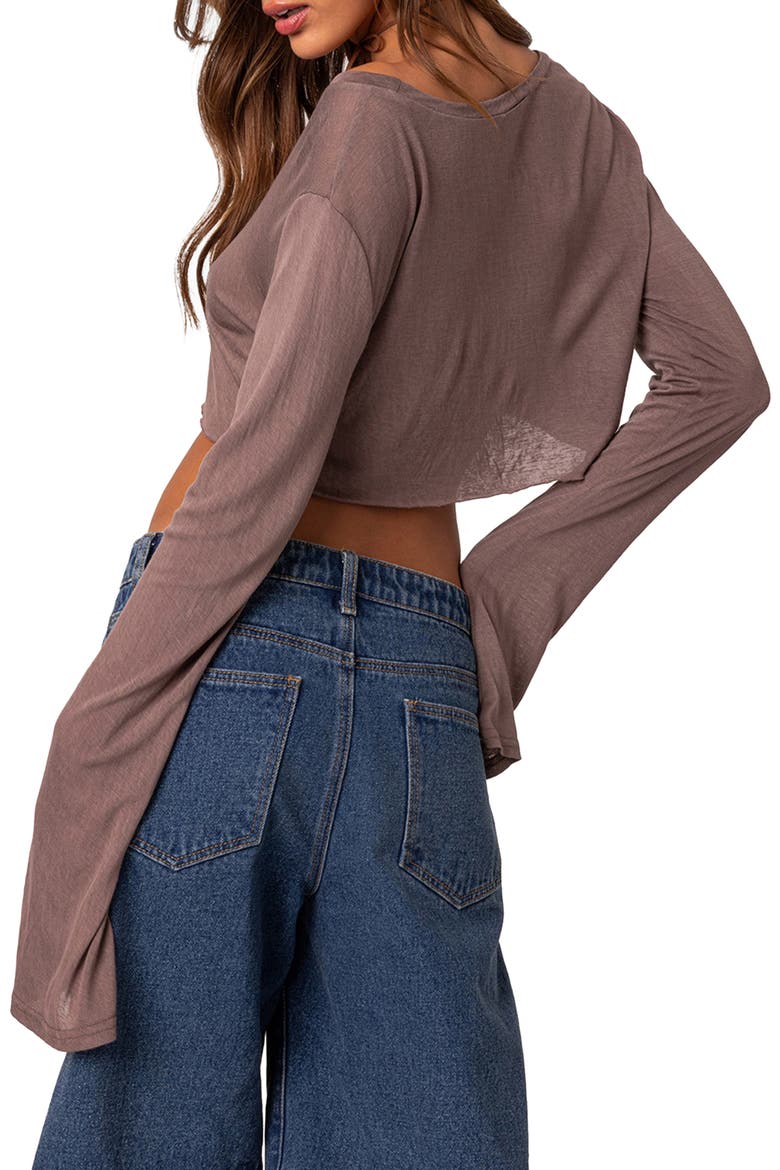 Sheer Raw Hem Crop Top, Alternate, color, BROWN
