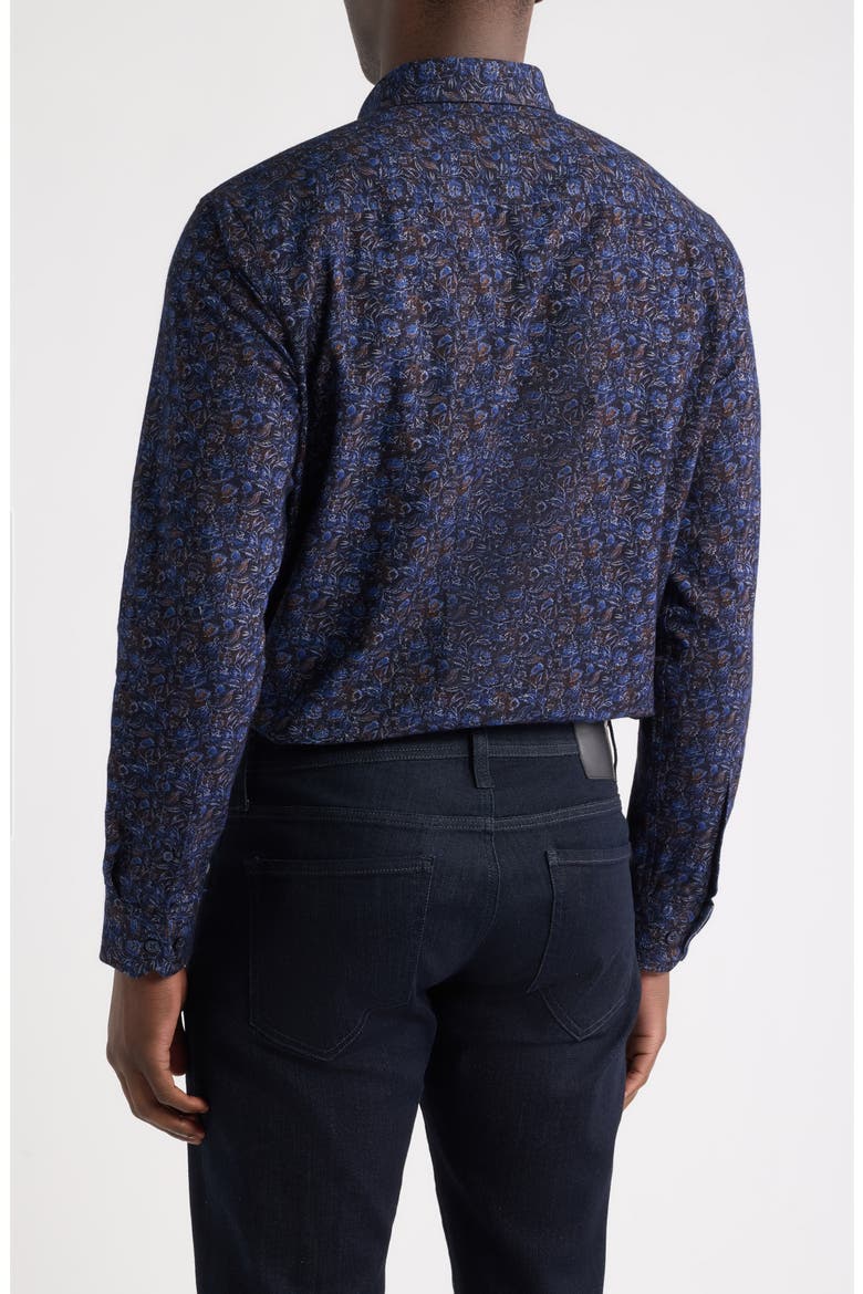 Lane Print Cotton Button-Up Shirt, Alternate, color, NAVY / BROWN FROND