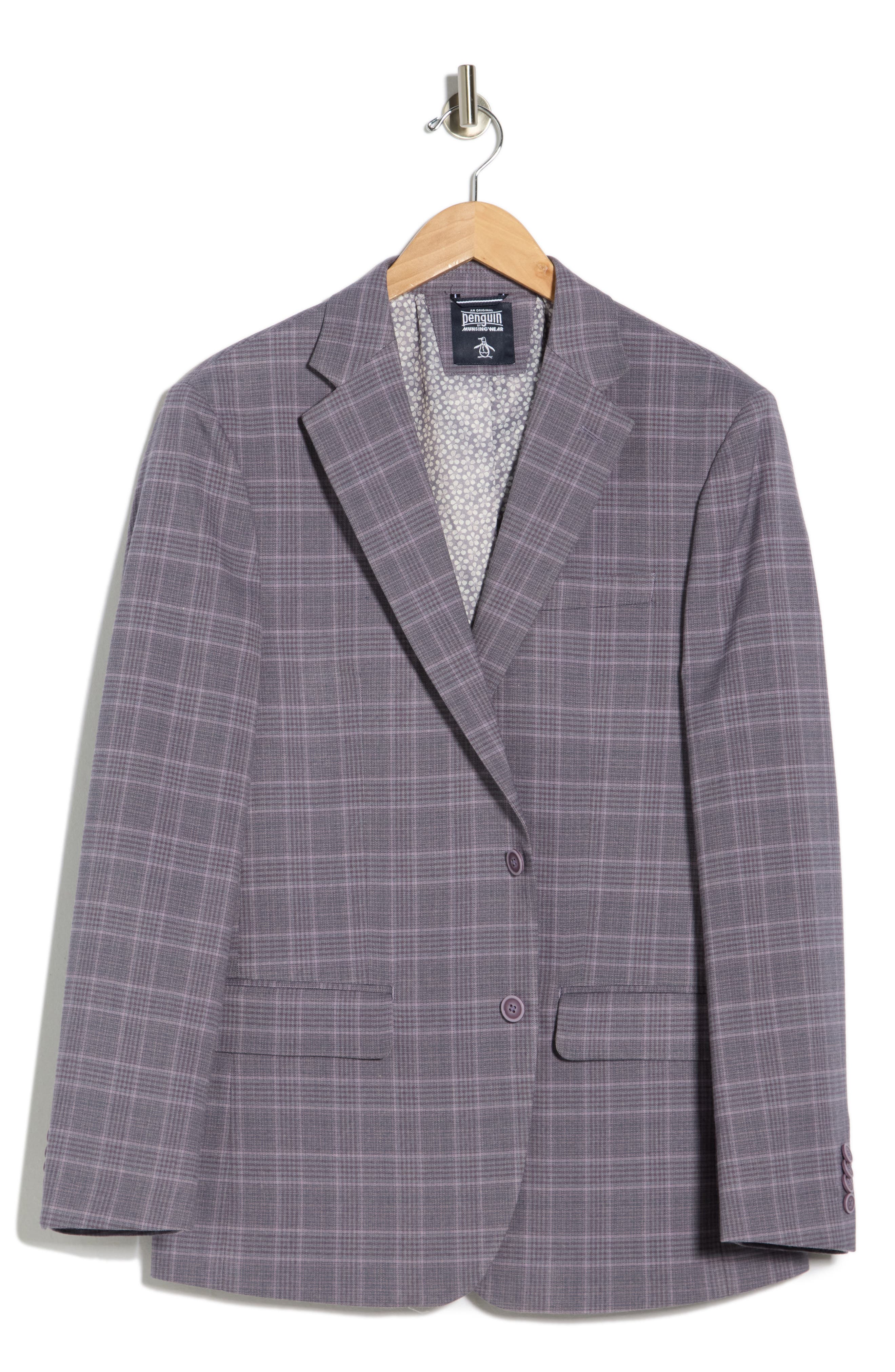 Original Penguin Purple Plaid Notch Lapel Blazer