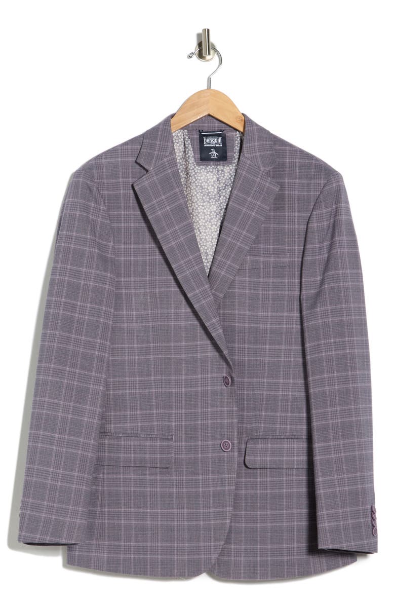 Original Penguin Purple Plaid Notch Lapel Blazer, Main, color, Purple