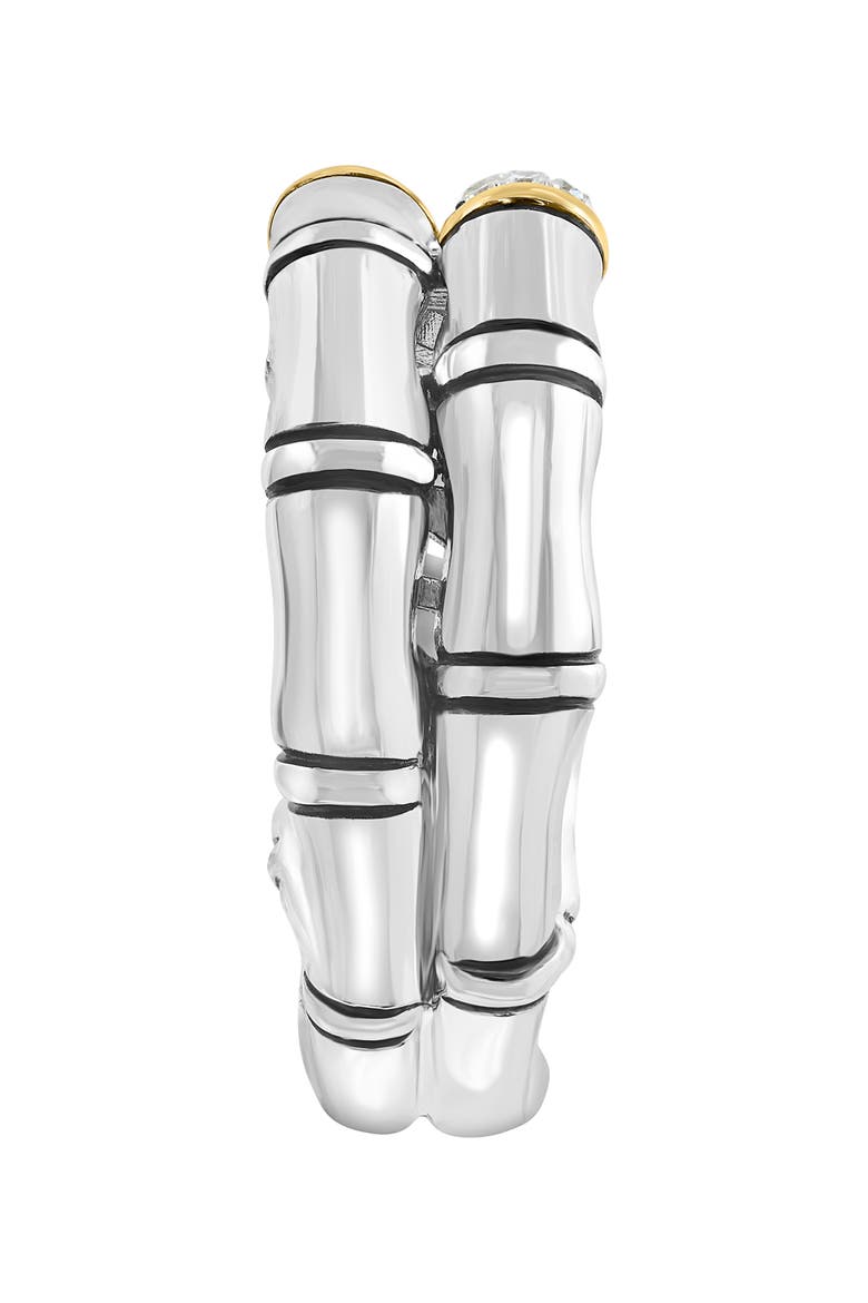 Sterling Silver & 18K Yellow Gold Pavé Diamond Bamboo Double Band Ring, Alternate, color, WHITE