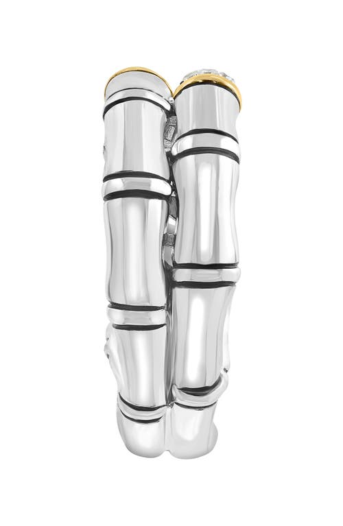Effy Sterling Silver & 18k Yellow Gold Pavé Diamond Bamboo Double Band Ring In Metallic