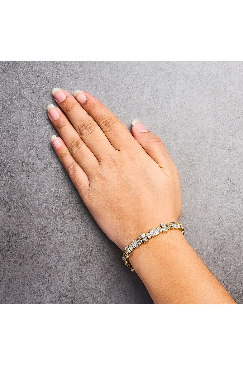 14K Yellow Gold 9 7/8 Cttw Princess and Baguette Diamond Bow and Box Link Tennis Bracelet, Alternate, color, Yellow Gold