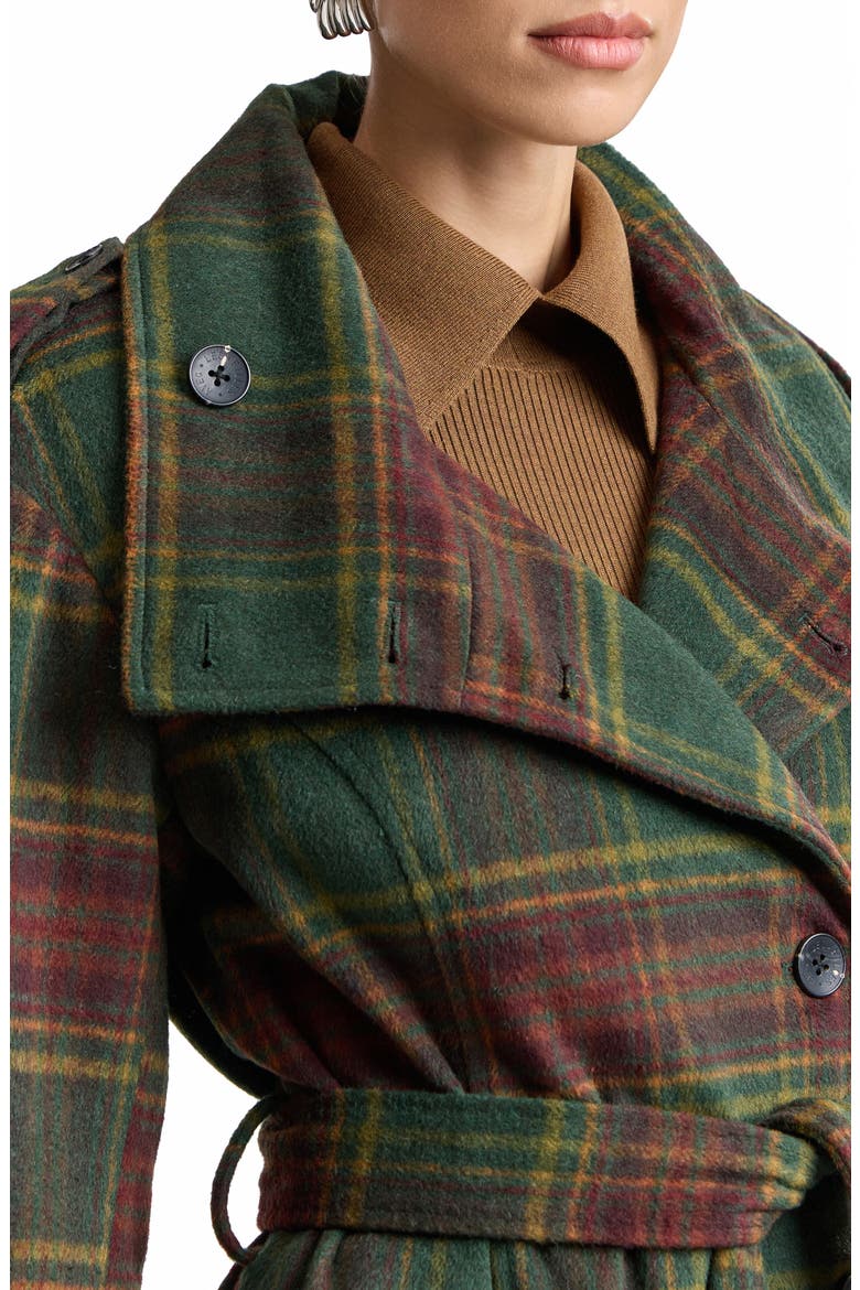 Plaid Funnel Neck Slouchy Trench Coat, Alternate, color, FOLIAGE PLAID