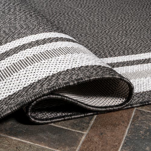 Jonathan Y James Modern Border Stripe Indoor/outdoor Area Rug In Black/cream