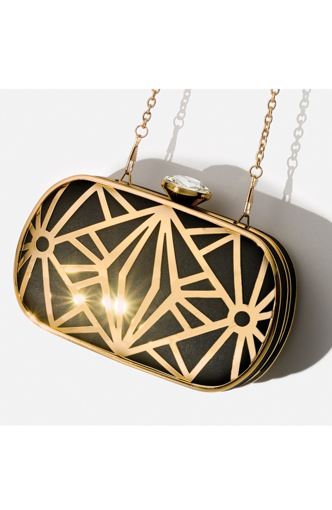 Natasha Couture 'Deco' Clutch, Alternate, color, BLACK