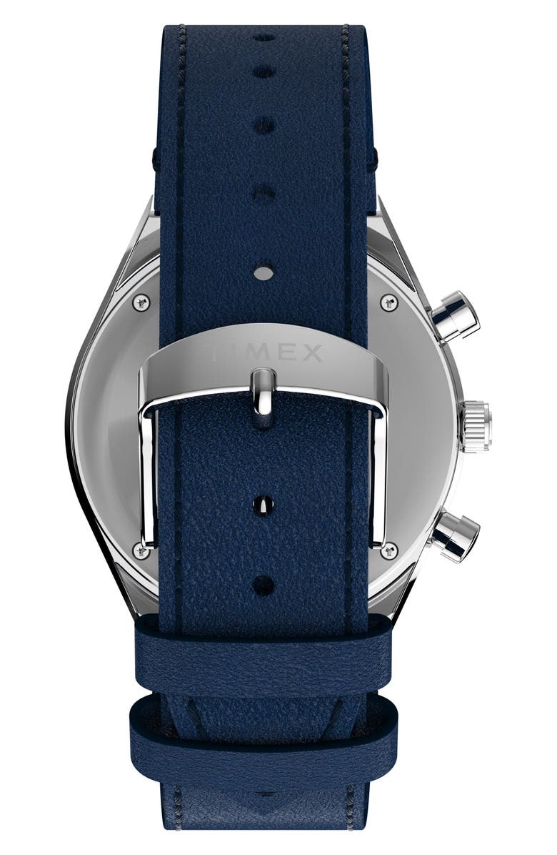 Timex<sup>®</sup> Q Chronograph Leather Strap Watch, 40mm, Alternate, color, Blue