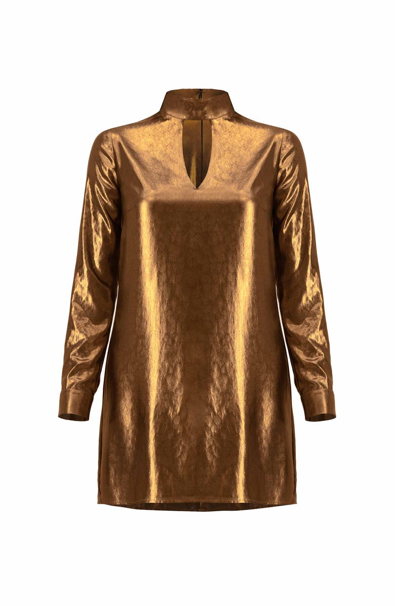 IVONNE Short Satin Dress with Keyhole Neckline, Alternate, color, Copper