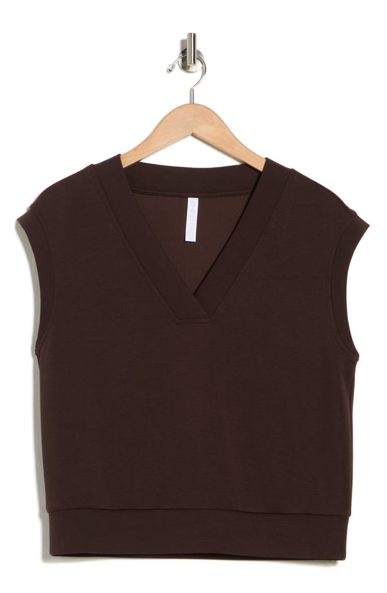 Z by Zella Whisper V-Neck Short Sleeve Knit Top, Alternate, color, Brown Mole