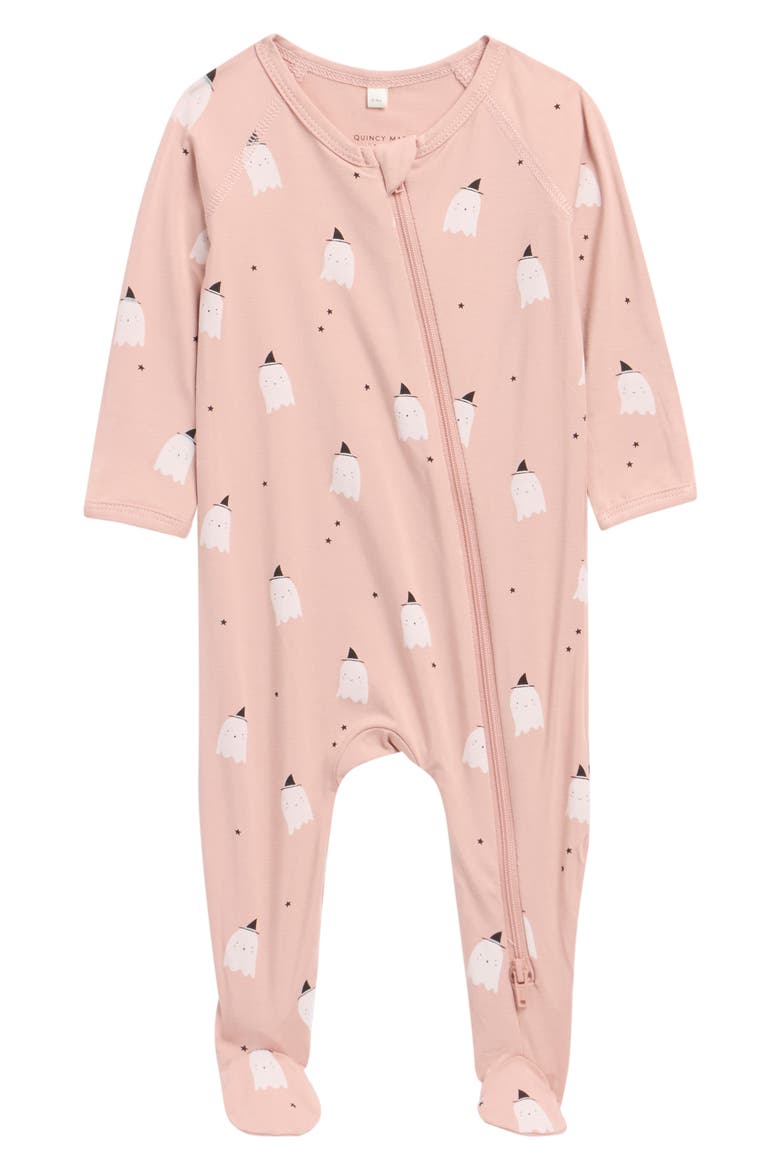 Kids' Ghost Print Zip Footie, Main, color, PINK GHOSTS-NB