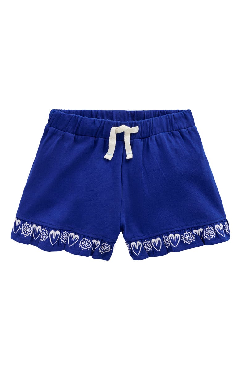 Mini Boden Kids' Embroidered Cotton Jersey Shorts, Main, color, Bright Blue Embroidery