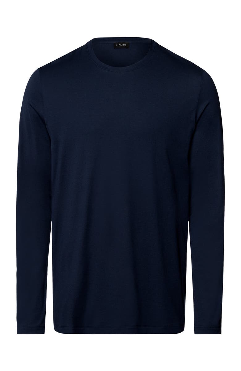 Hanro Night And Day Cotton Crew Neck Top, Main, color, Deep Navy
