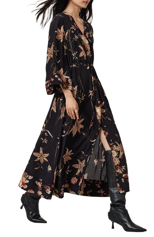 Allsaints Diana Floral Wrap Maxi Dress In Black