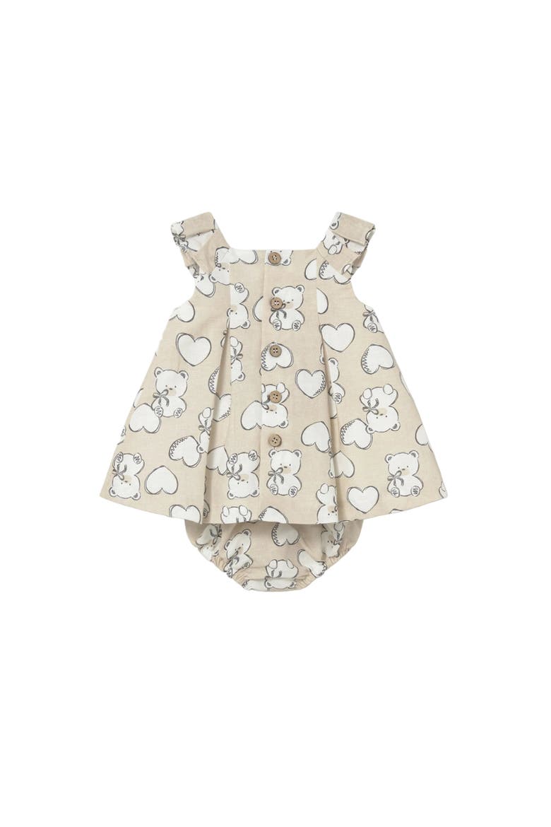 Teddy Bear Print Dress with Nappy Cover, Alternate, color, Beige