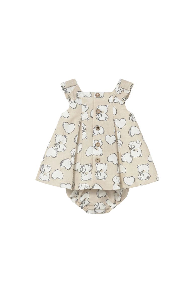 Mayoral Teddy Bear Print Dress with Nappy Cover, Alternate, color, Beige