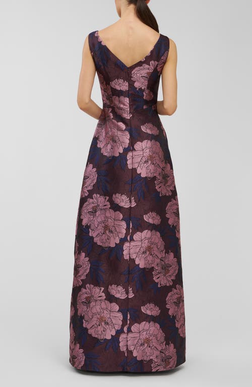 Kay Unger Caitlin Metallic Floral Jacquard Sleeveless Gown In Multi