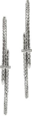 John Hardy Spear Hoop Earrings, Silver, Diamonds, 77mm