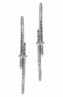 John Hardy Spear Hoop Earrings, Silver, Diamonds, 77mm