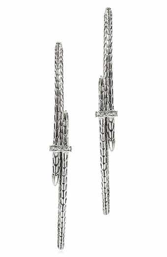 Spear Hoop Earrings, Silver, Diamonds, 77mm