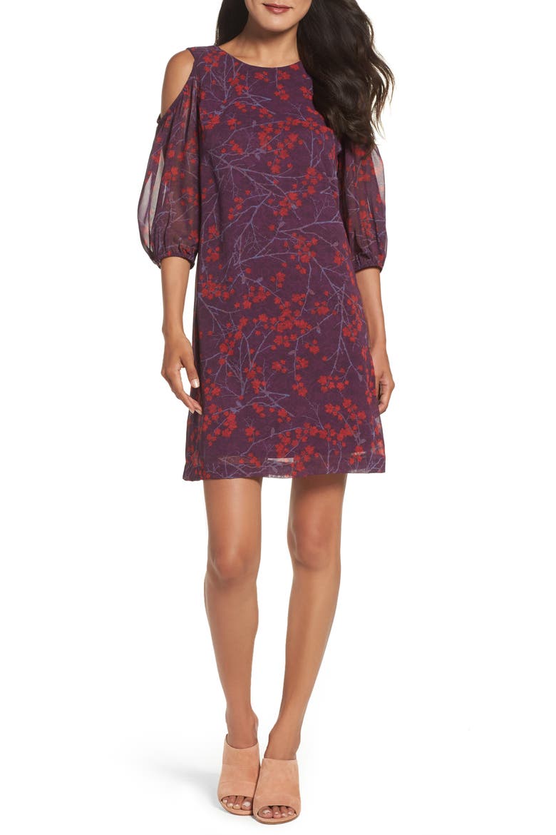 Cold Shoulder Shift Dress, Main, color, RED/ MERLOT