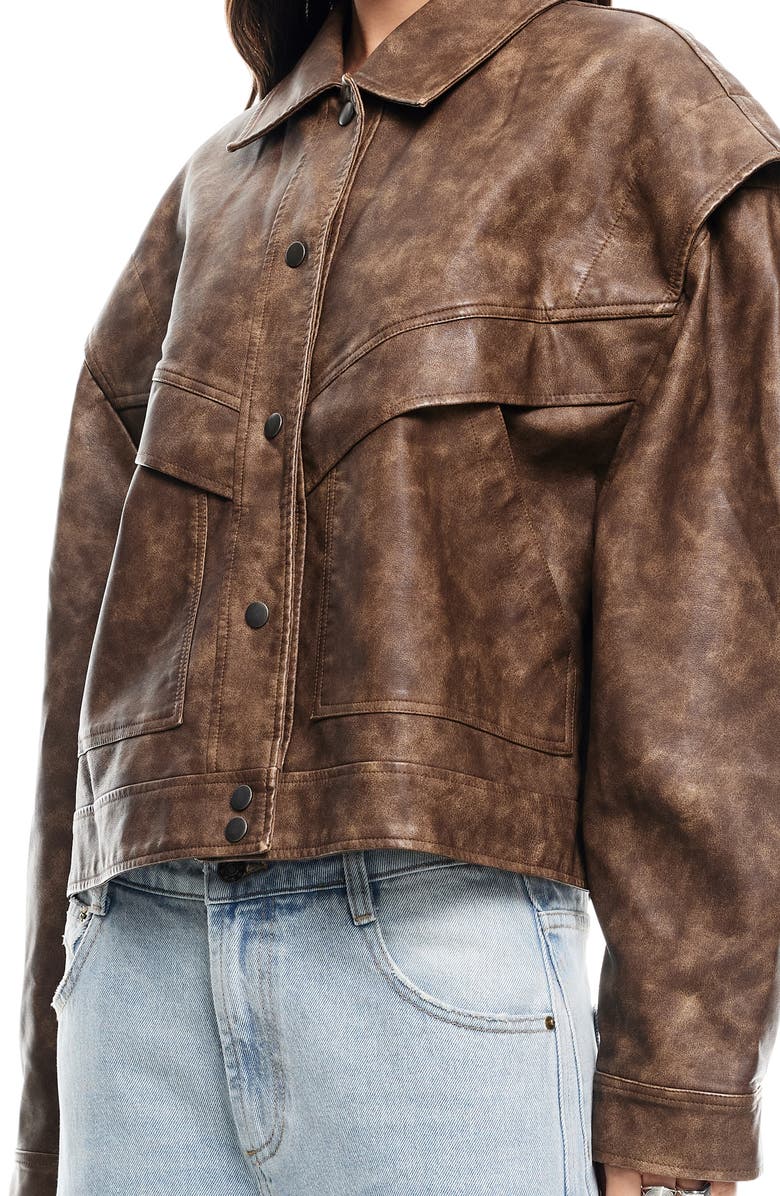 LIONESS Hailey Oversize Faux Leather Bomber Jacket, Alternate, color, Vintage Chocolate