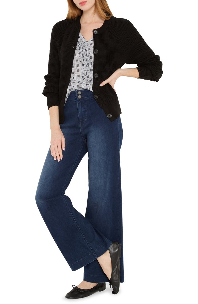 NIC+ZOE Waffle Stitch Cotton Blend Cardigan, Alternate, color, Black Onyx