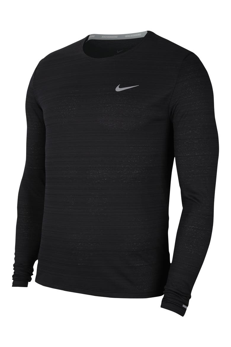 Dri-FIT Miler Men's Long Sleeve Running T-Shirt, Alternate, color, BLACK