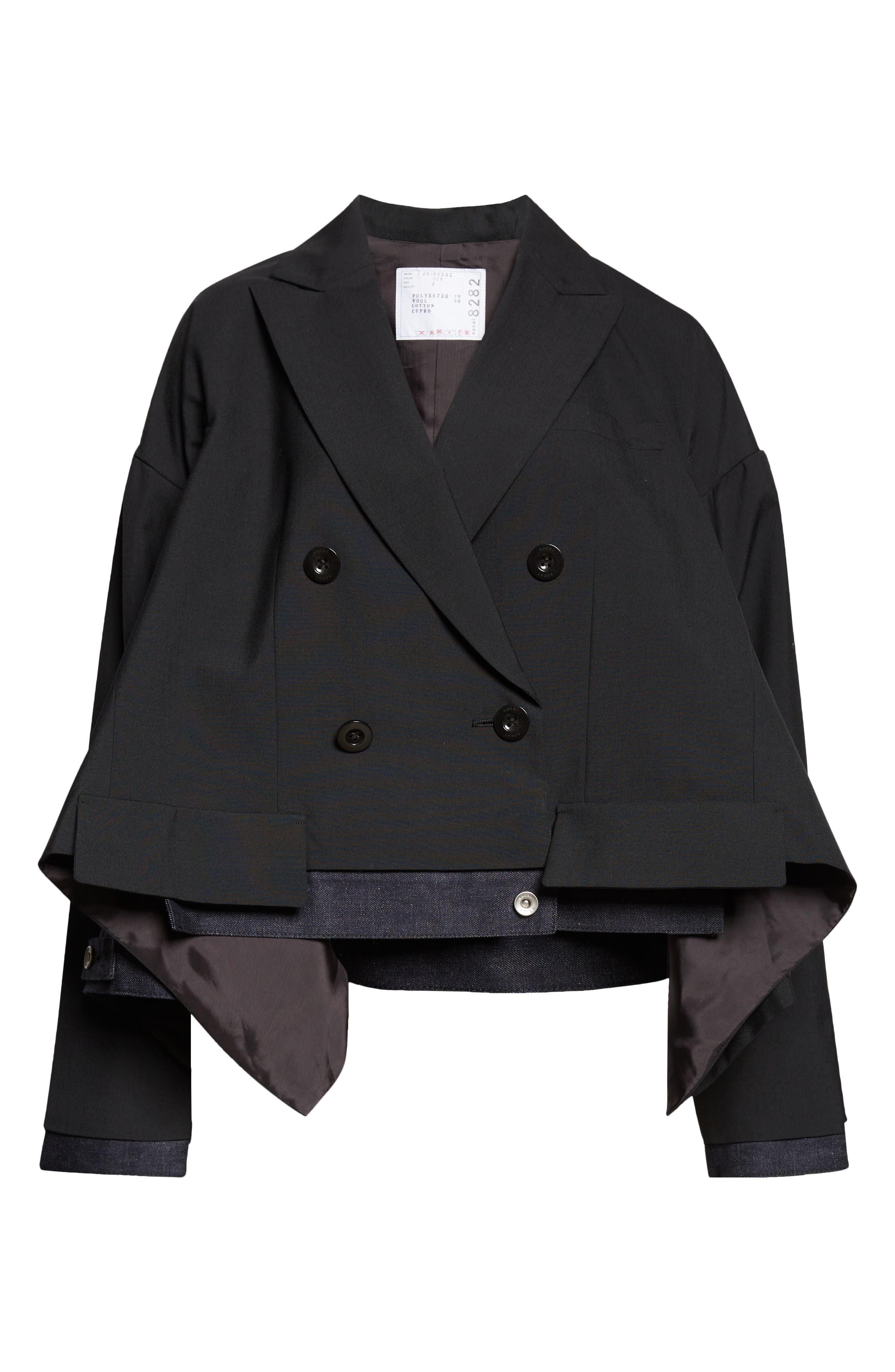 Sacai Double Breasted Suiting & Denim Jacket (Women) | Nordstrom