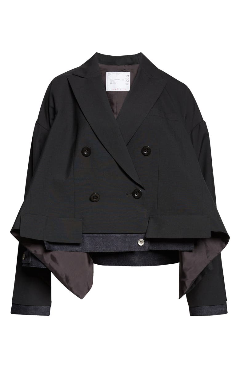 Sacai Double Breasted Suiting & Denim Jacket, Main, color, Black/ Indigo