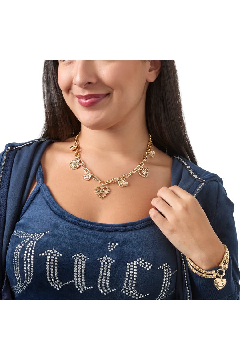 Heart Juicy Logo Charm Necklace, 18+2'', Alternate, color, Gold Tone
